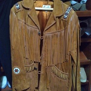 VINTAGE Brown Suede Scully Fringe Jacket - size 42 (large)